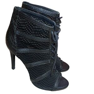 JOIE SHARI Black Snake Embossed Leather Mesh Bootie OpenToe size 37